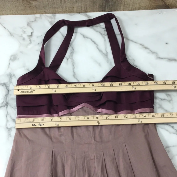 Y2K Cynthia Cynthia Steffe Mocha Purple Halter Sheath Dress Womens 10 Babydoll - Picture 11 of 14